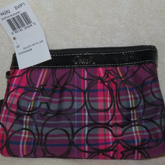 Coach Multi Color Tartan Purple Pink Wristlet - Picture 9 of 11